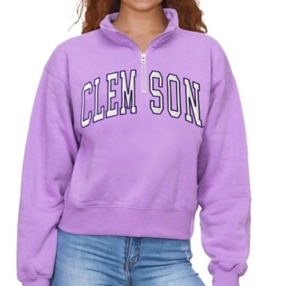 NWT Clemson ZooZatz Cropped Quarter Zip Light Purple Sweatshirt, Small
